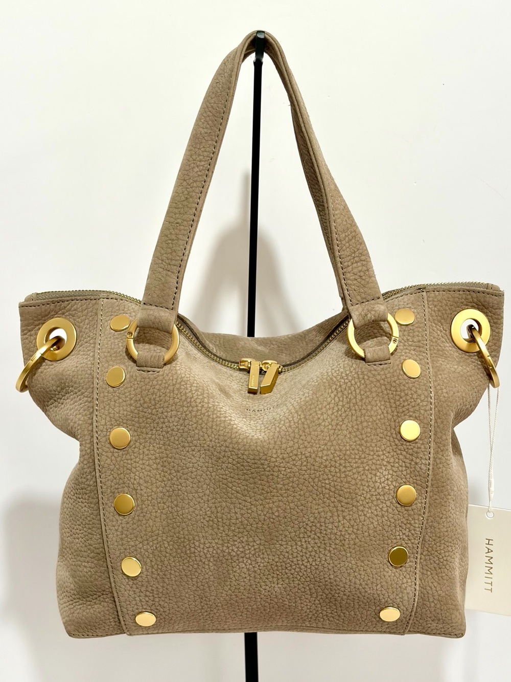 Hammitt Daniel MD Satchel In Natural Grey/Brushed Gold/NWT/Crsbdy Strap Included
